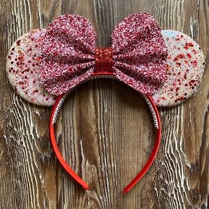 Disney Red and White Glitter/Sequin Christmas Mickey Ears